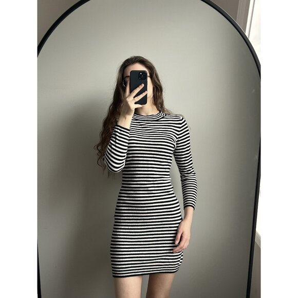 Black & White Striped Wool Cashmere Long-Sleeve Bodycon Dress Size Small – Fitte - Picture 4 of 9